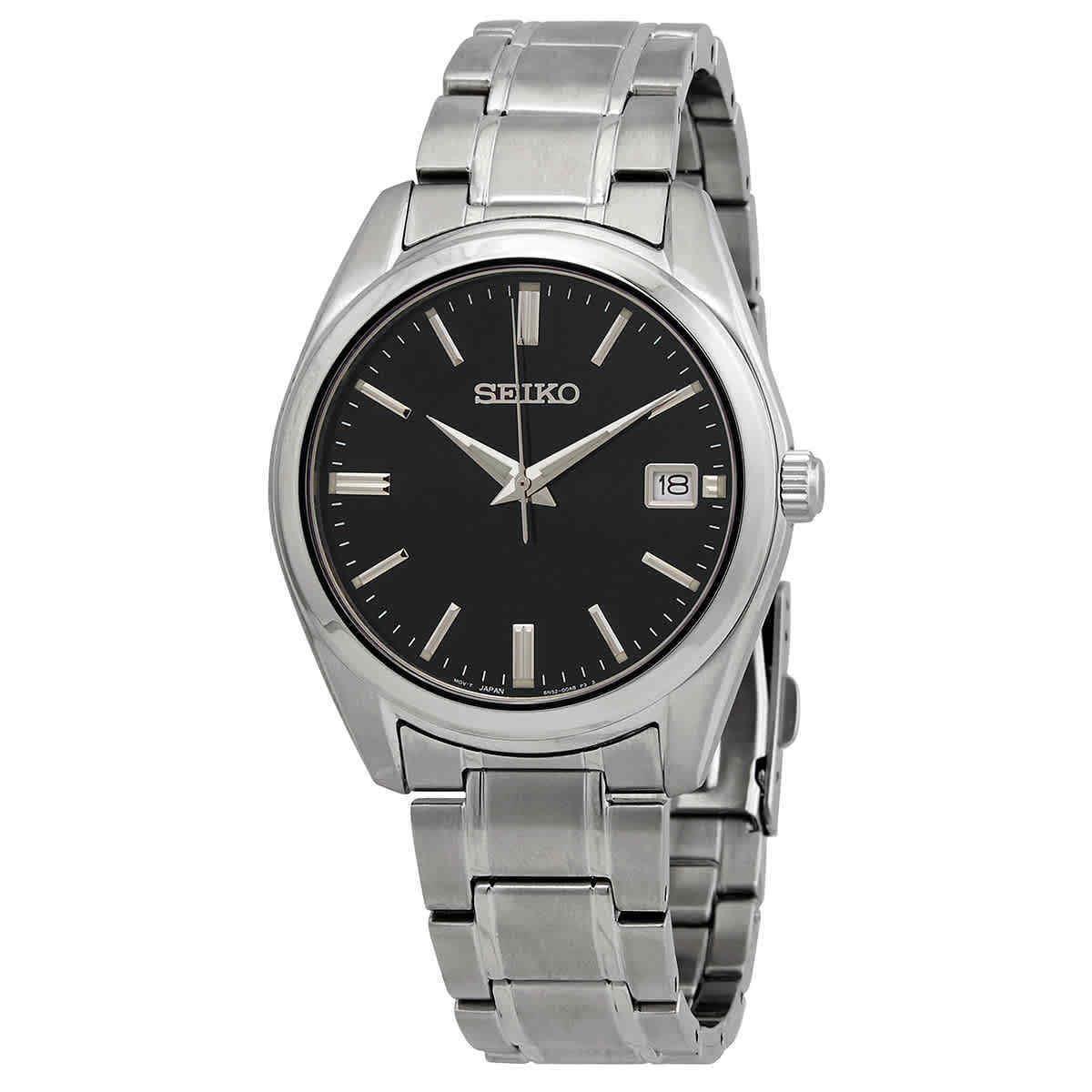 Seiko Essentials Quartz Black Dial Men`s Watch SUR311 - Dial: Black, Band: Silver, Bezel: Silver