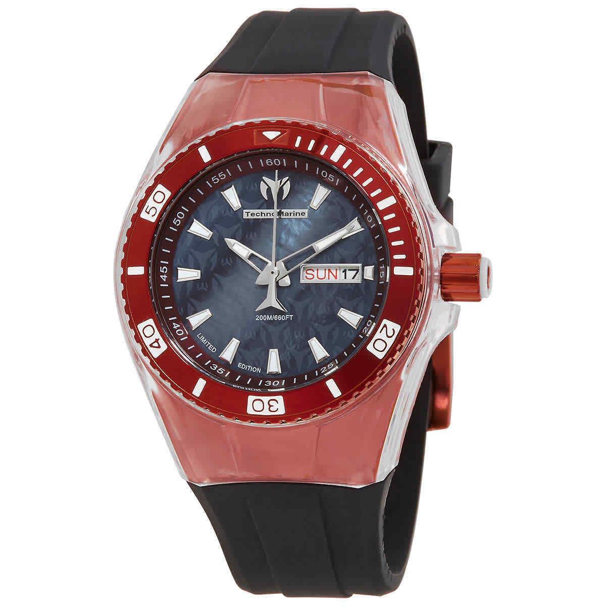 Technomarine Cruise Quartz Black Dial Ladies Watch TM-121220 - Dial: Black, Band: Black, Bezel: Red