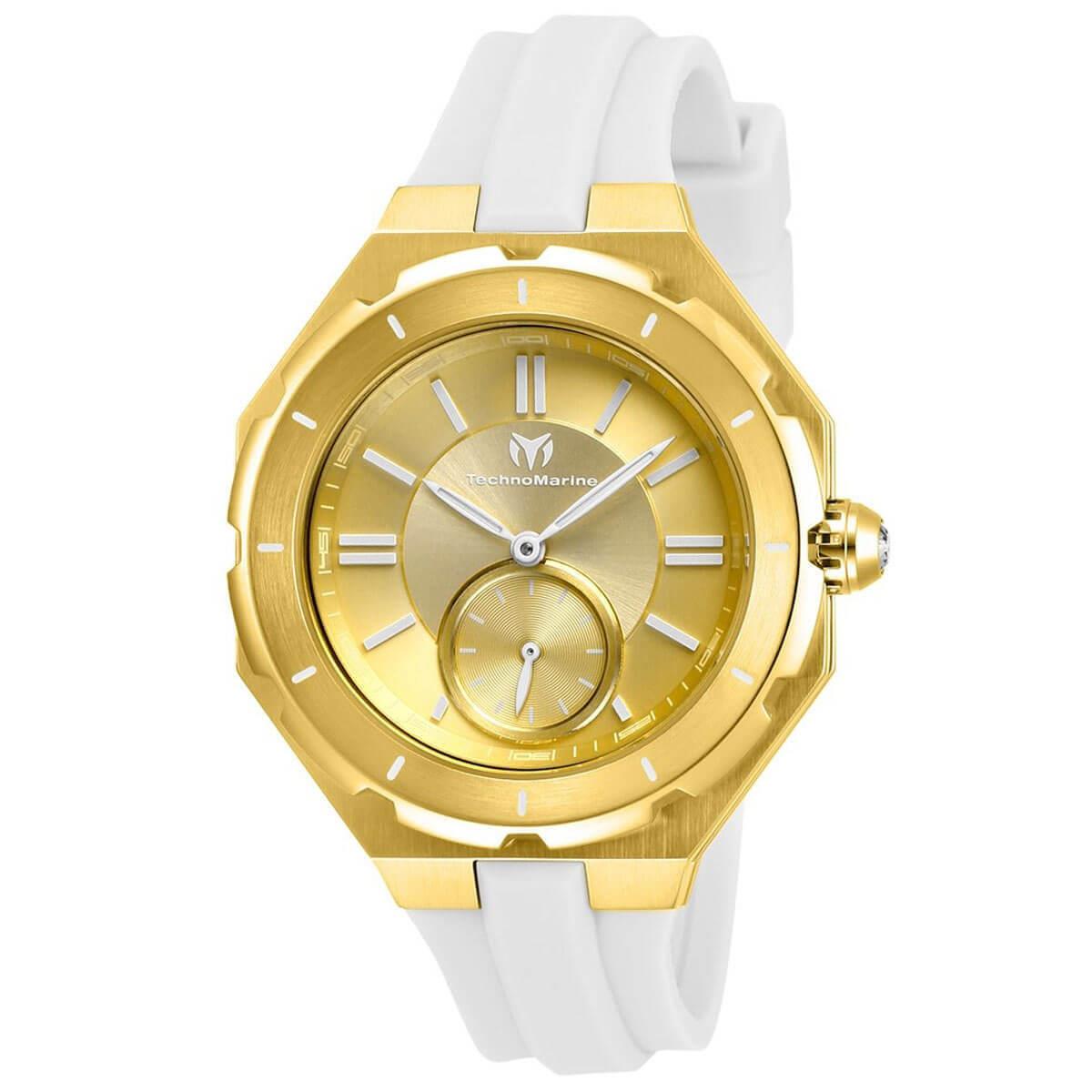 Technomarine Women`s Watch Cruise Sea Gold Tone Dial White Strap TM-118005