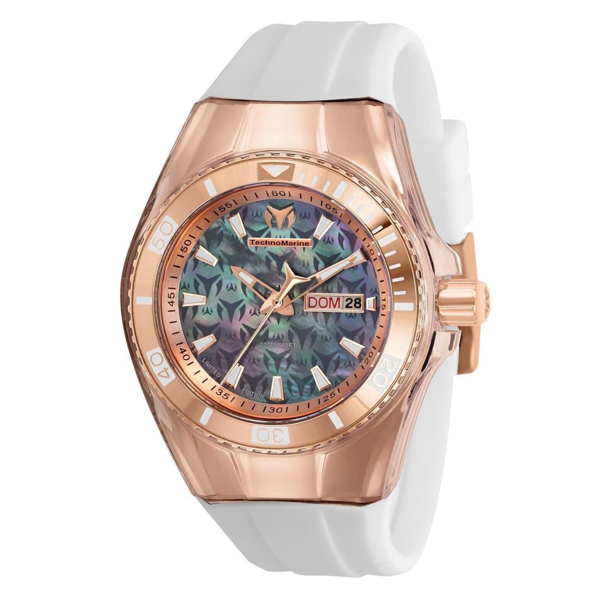 Technomarine Women`s TM-115327 Cruise Monogram Rose Gold 40mm Watch 2 Straps - Dial: Black, Band: White, Black, Bezel: Rose Gold