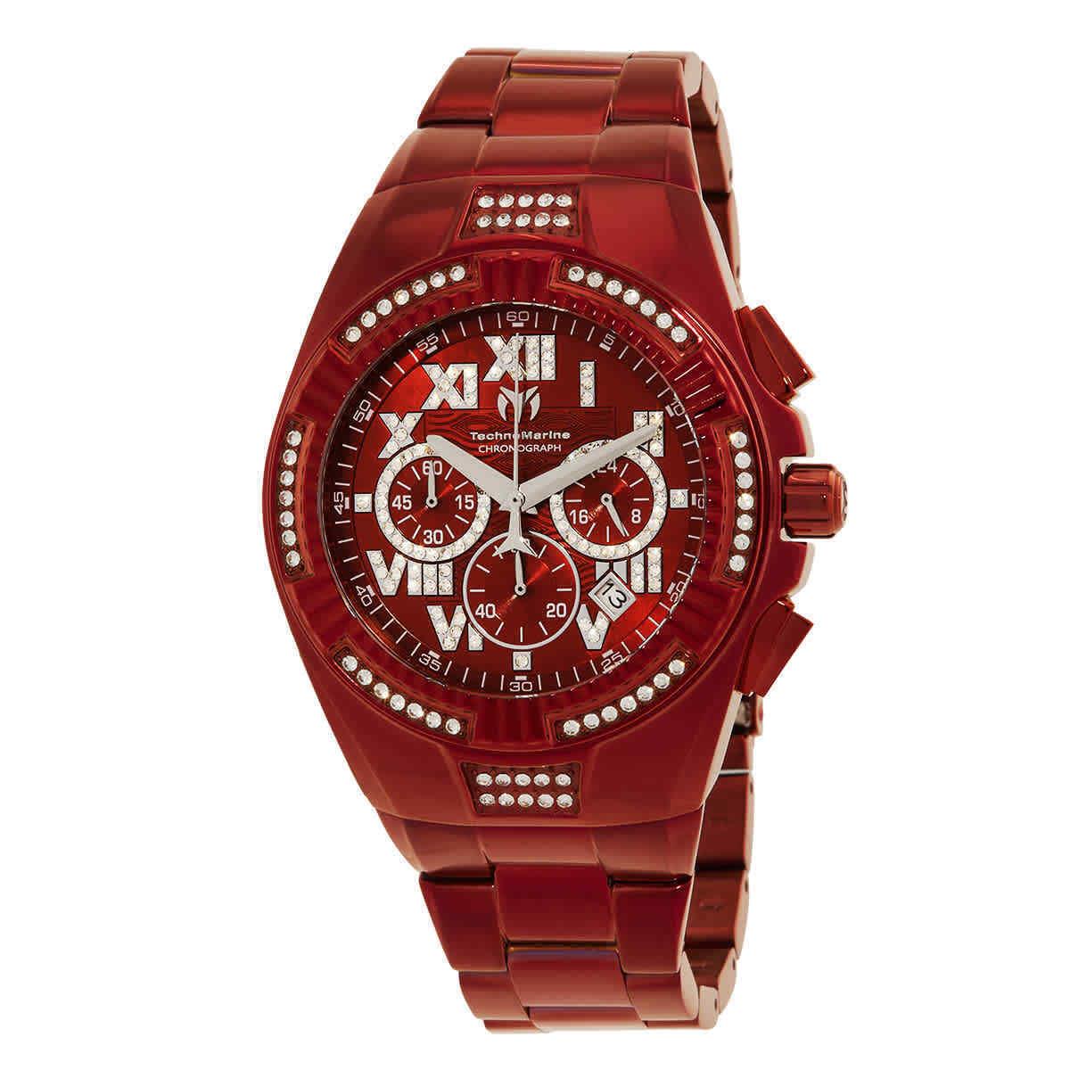 Technomarine Cruise Chronograph Quartz Crystal Red Dial Men`s Watch TM-121232 - Dial: Red, Band: Red, Bezel: Red