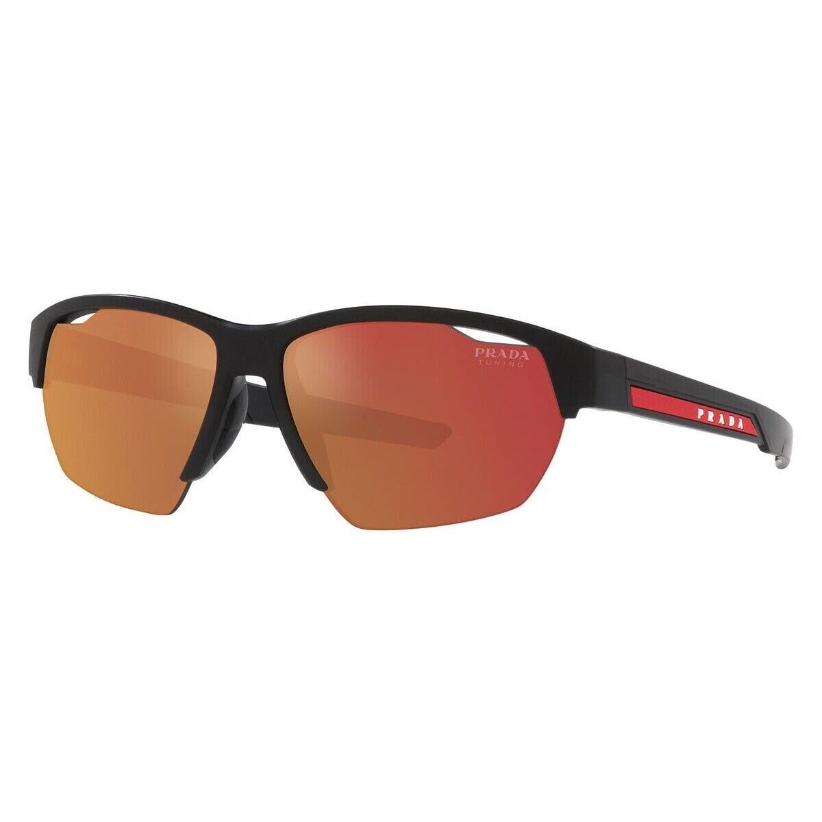 Prada PS03YS 1BO04U 64 Sunglasses Matte Black Dark Gray Mirrored Orange Tuning