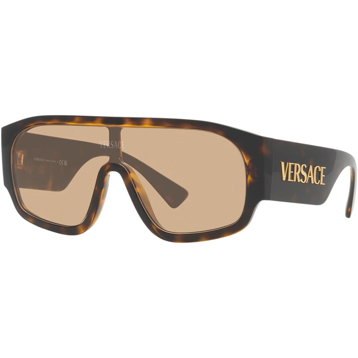 Versace Women`s Havana Oversized Pilot Shield Sunglasses VE4439-10873-33 - Italy - Frame: Havana, Lens: Light Brown