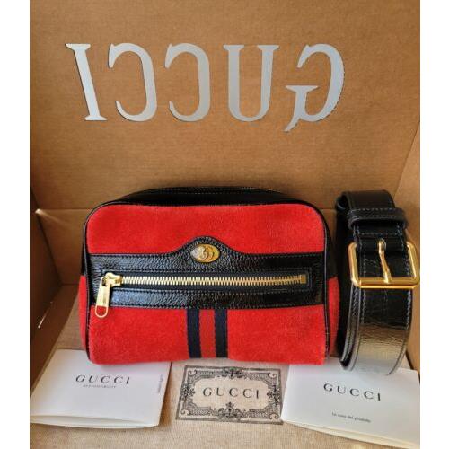 Ophidia Belt Waist Red Suede Black Leather Web 85/34 - Gucci bag - | Fash Brands
