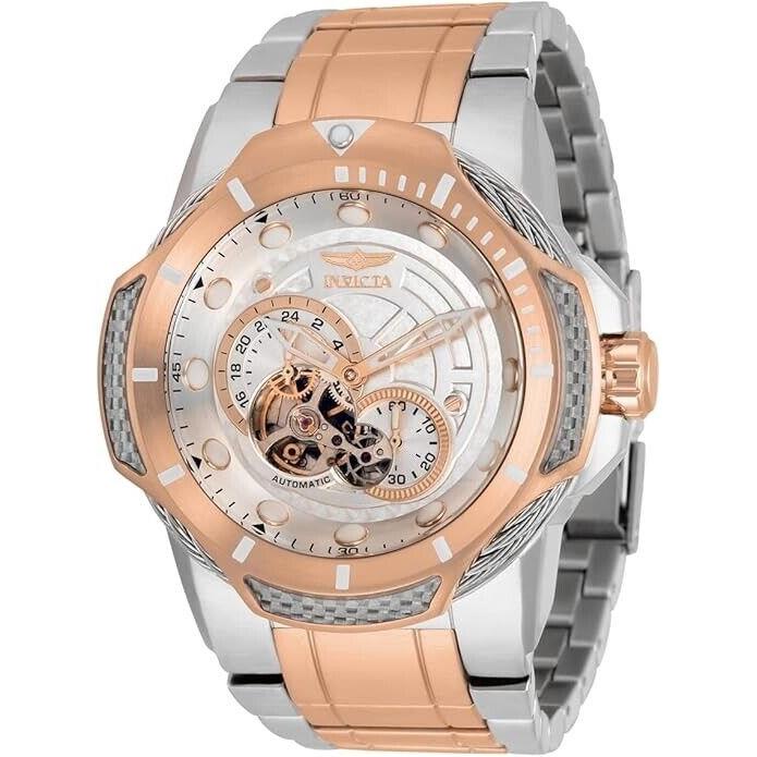 Invicta Men`s 52mm Bolt Automatic Open Heart Stainless Steel Bracelet Watch - Dial: White, Band: Multicolor, Bezel: Rose Gold