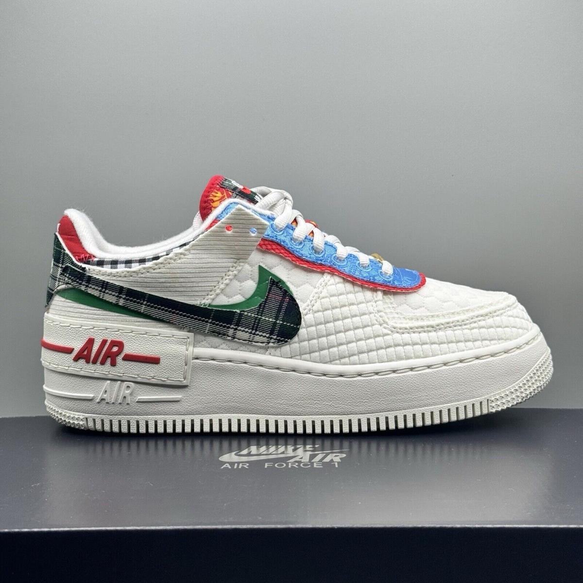 Nike Air Force 1 Low Shadow Women Size 7.5 Sail Green Blue Red DZ5193-100 - Multicolor