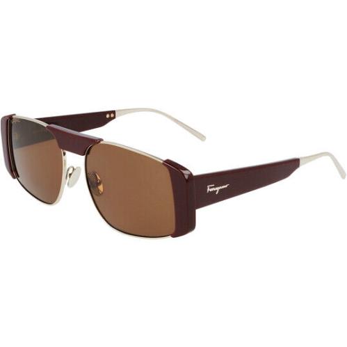 Salvatore Ferragamo Women`s Geometric Vintage Style Sunglasses - SF267S - Italy Gold-Tone-Bordeaux/Brown (728)