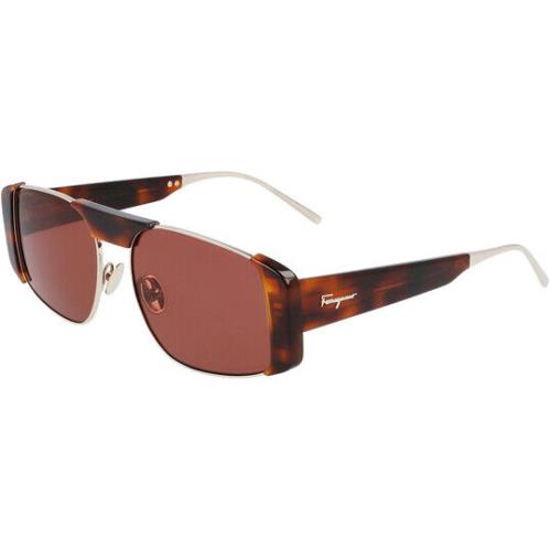 Salvatore Ferragamo Women`s Geometric Vintage Style Sunglasses - SF267S - Italy Gold-Tone-Tortoise/Burgundy (723)