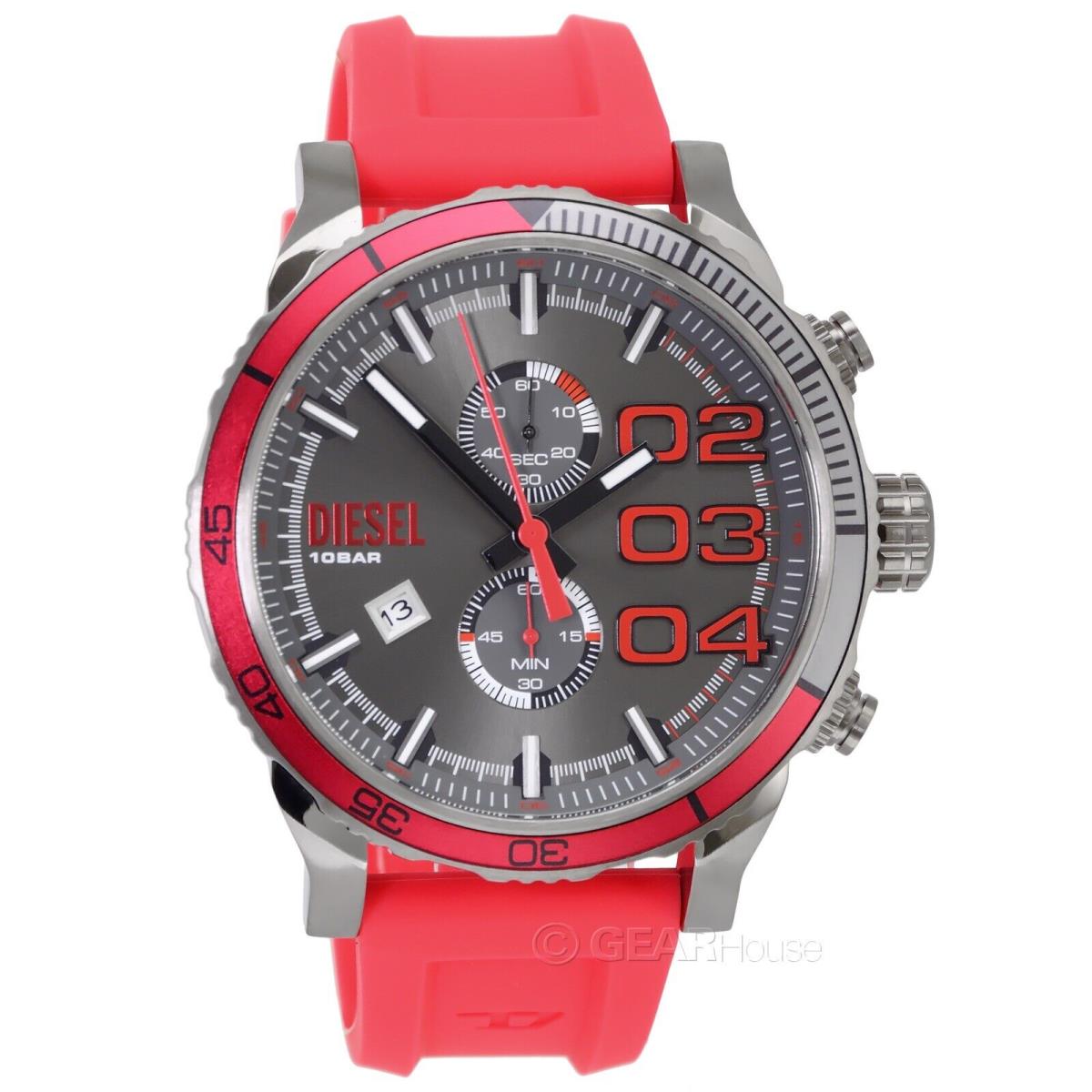 Diesel watch Double Down - Dial: Gray, Band: Red, Bezel: Gray