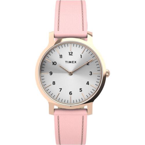 Timex Women`s Watch Norway Silver Dial Pink Leather Strap Quartz TW2U22700VQ