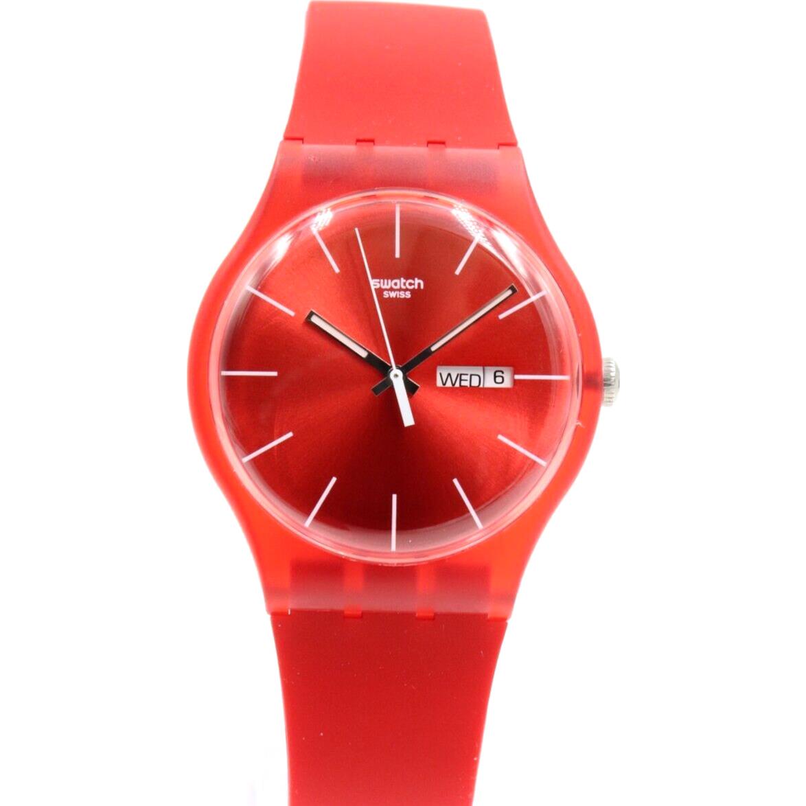 Swiss Swatch Originals Red Rebel Silicone Day-date Watch 41mm SUOR701