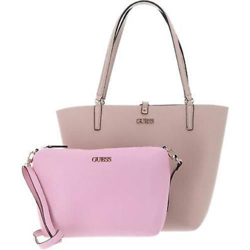 Guess Vg745523 Alby Womens Tote Bag with Pouch Gold Metal Logo In Light Pink