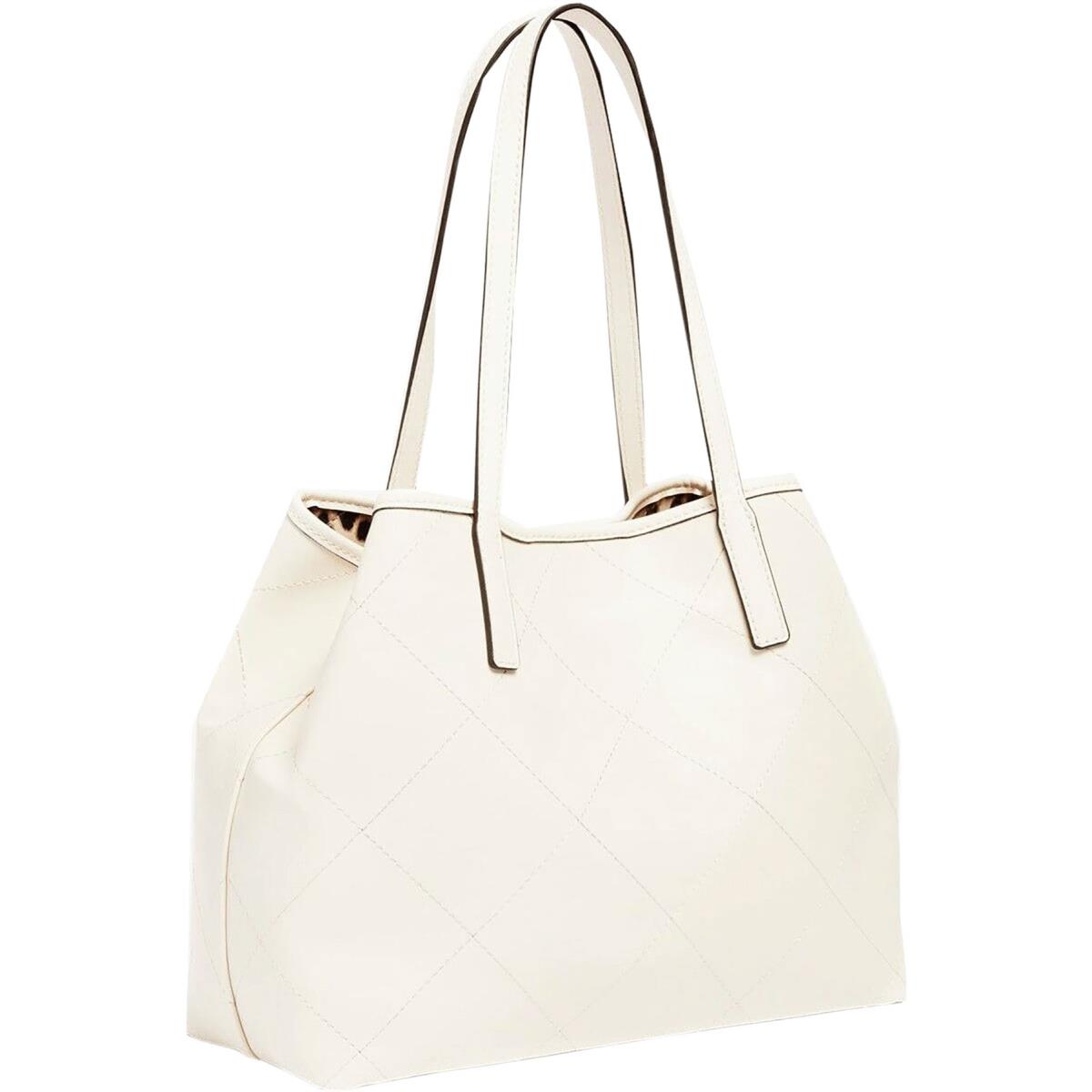 Guess Qo699524 Vikky Womens Tote Bag with Pouch Metal Gold Logo In Cream