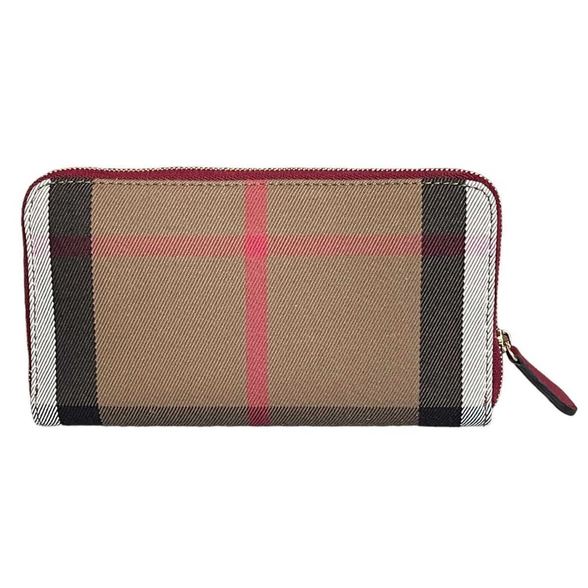 Burberry Elmore Red Leather and Fabric Check Zip Around Wallet 39753331