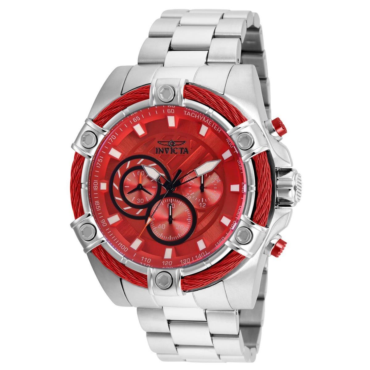 Invicta Men`s Chronograph Watch - Bolt Red Dial Stainless Steel Bracelet 25513 - Red