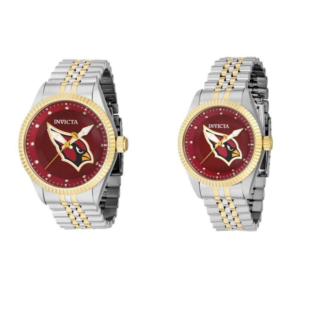 Invicta Nfl Arizona Cardinals Men`s Women`s Gold Silver SS Quartz Watch Set