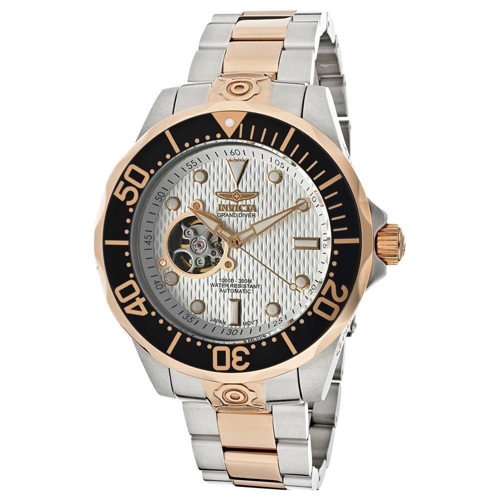 Invicta 13707 Mens White Dial TT Rose Gold SS Bracelet Dive Watch