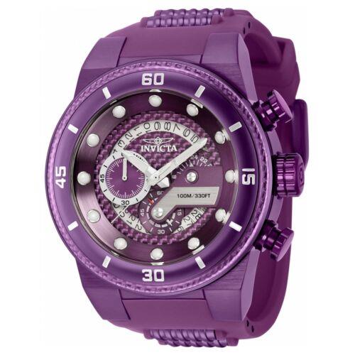 Invicta Men`s Watch S1 Rally Chrono Light Purple Steel and Rubber Strap 40756 - Light Purple, Silver Dial, Light Purple Band
