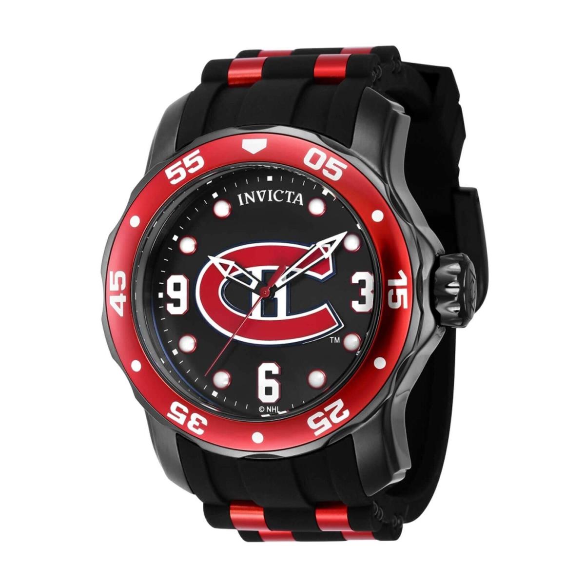 Invicta Men`s Watch Nhl Montreal Canadiens Quartz Black and Red Dial Strap 42662 - Dial: Black, Red, Band: Red, Black