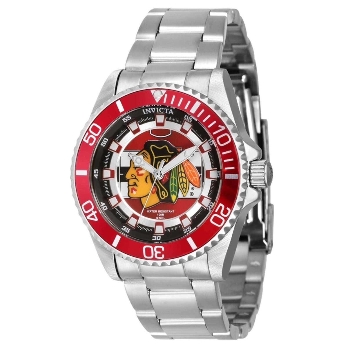 Invicta Women`s Watch Nhl Chicago Blackhawks Quartz Silver Stainless Steel 42203 - Dial: Black, Red, Silver, Band: Silver