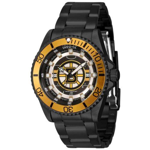 Invicta Women`s Watch Nhl Boston Bruins Quartz Black Stainless Bracelet 42207 - Dial: Black, Yellow, Silver, Band: Black