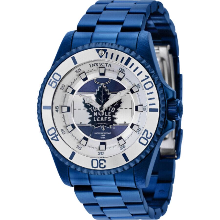 Invicta Nhl Toronto Maple Leafs Quartz Silver Dial Men`s Watch 42246 - Dial: Silver, Band: Blue, Bezel: Blue