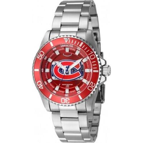 Invicta Nhl Montreal Canadiens Quartz Ladies Watch 42229 - Dial: Red and Silver and White and Blue, Band: Silver-tone, Bezel: Silver-tone