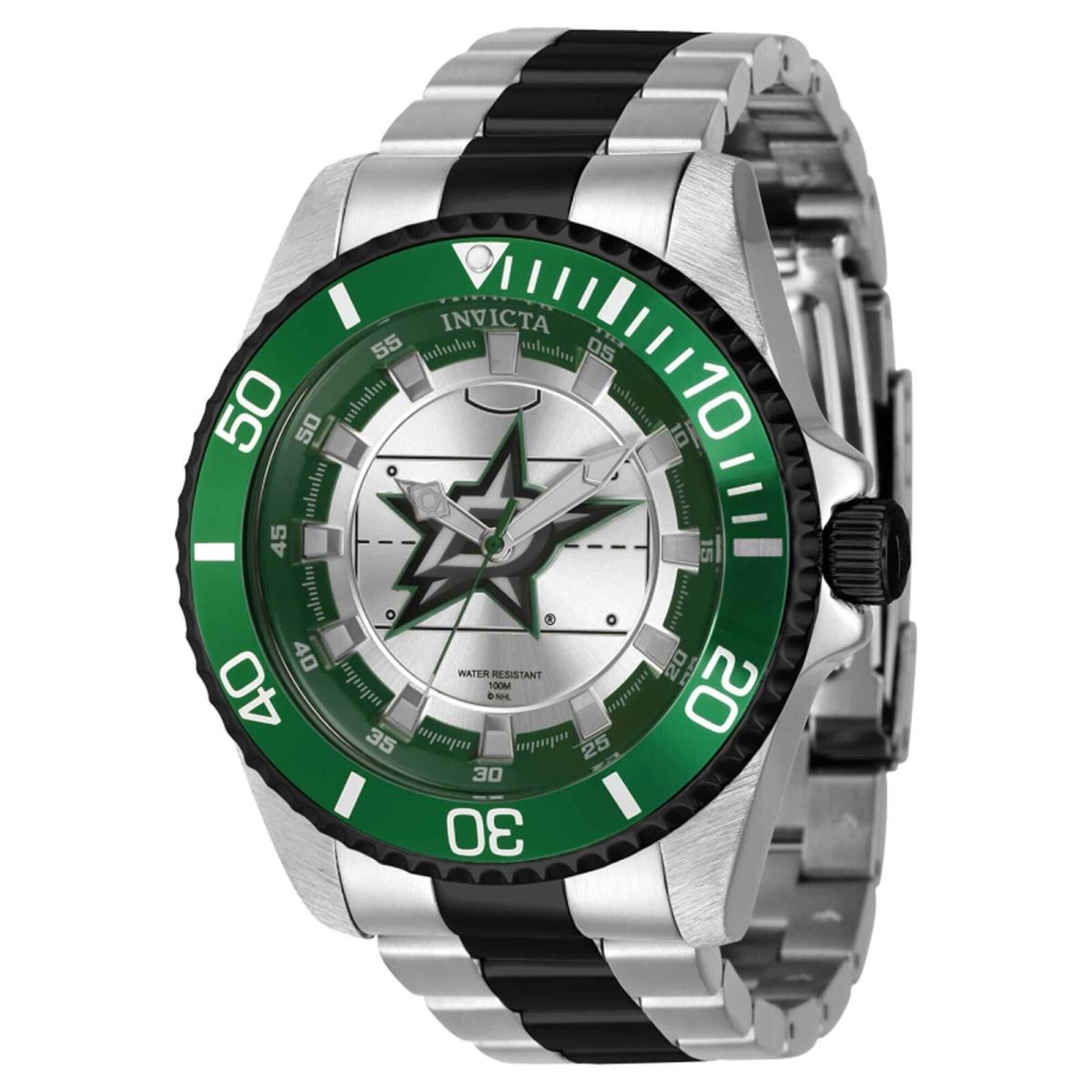 Invicta Men`s Watch Nhl Dallas Stars Green and Black Rotating Bezel 42249