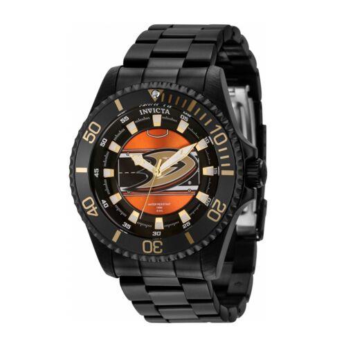 Invicta Men`s Watch Nhl Anaheim Ducks Quartz Black and Orange Dial Steel 42257 - Dial: Black, Orange, Band: Black