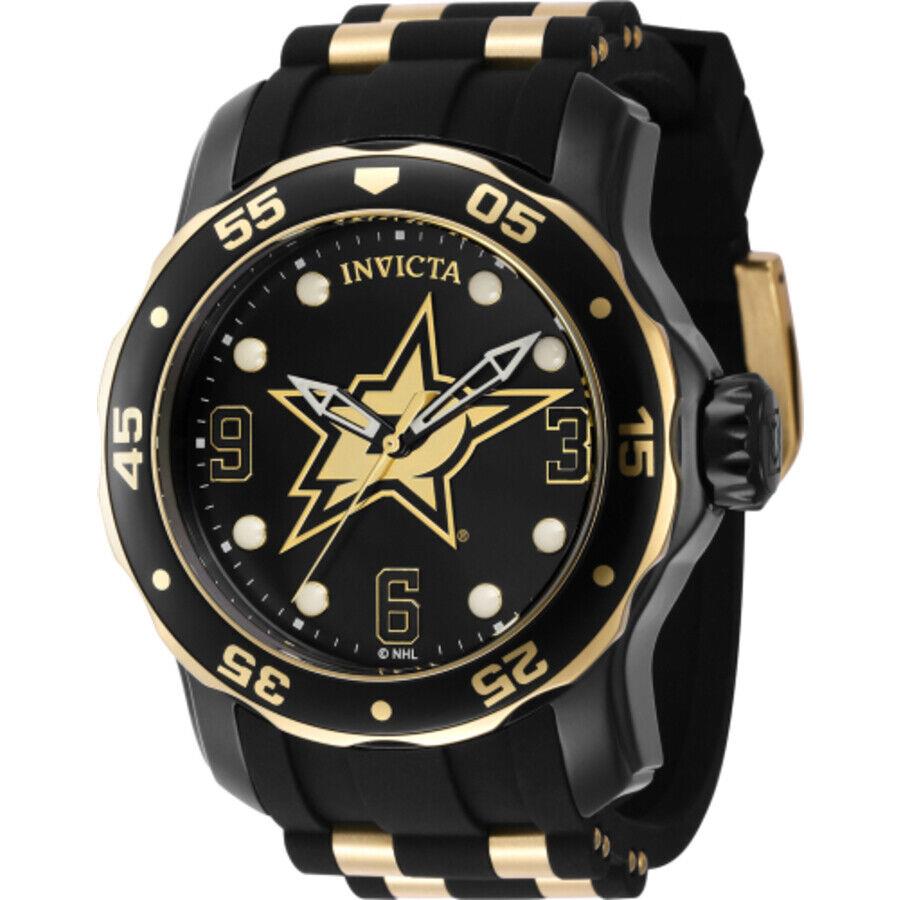 Invicta Nhl Dallas Stars Quartz Black Dial Men`s Watch 42325 - Dial: Black, Band: Two-tone (Black and Gold-tone), Bezel: Black