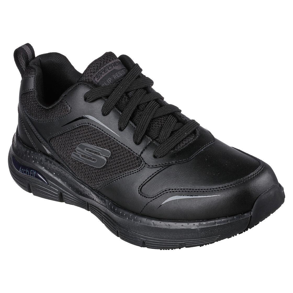 Skechers Work Shoes Men Black Arch Fit Slip Resistant Leather Air Cooled 200073