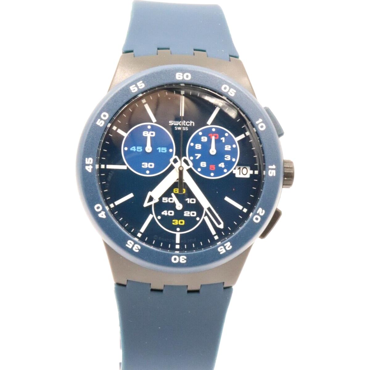Swiss Swatch Blue Steward Silicone Chronograph Watch 40mm SUSB417