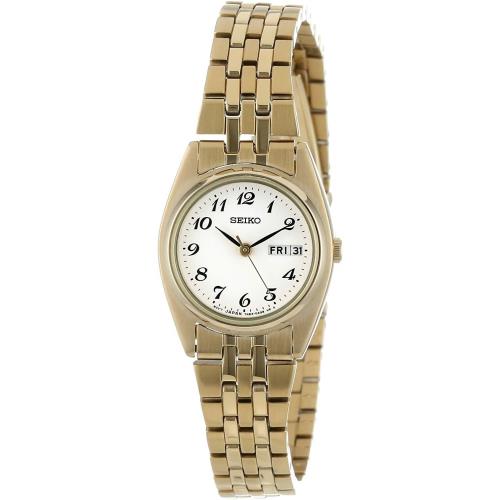 Seiko Women`s Dress White Dial Gold-tone Stainless Steel Day Date Watch SXA126