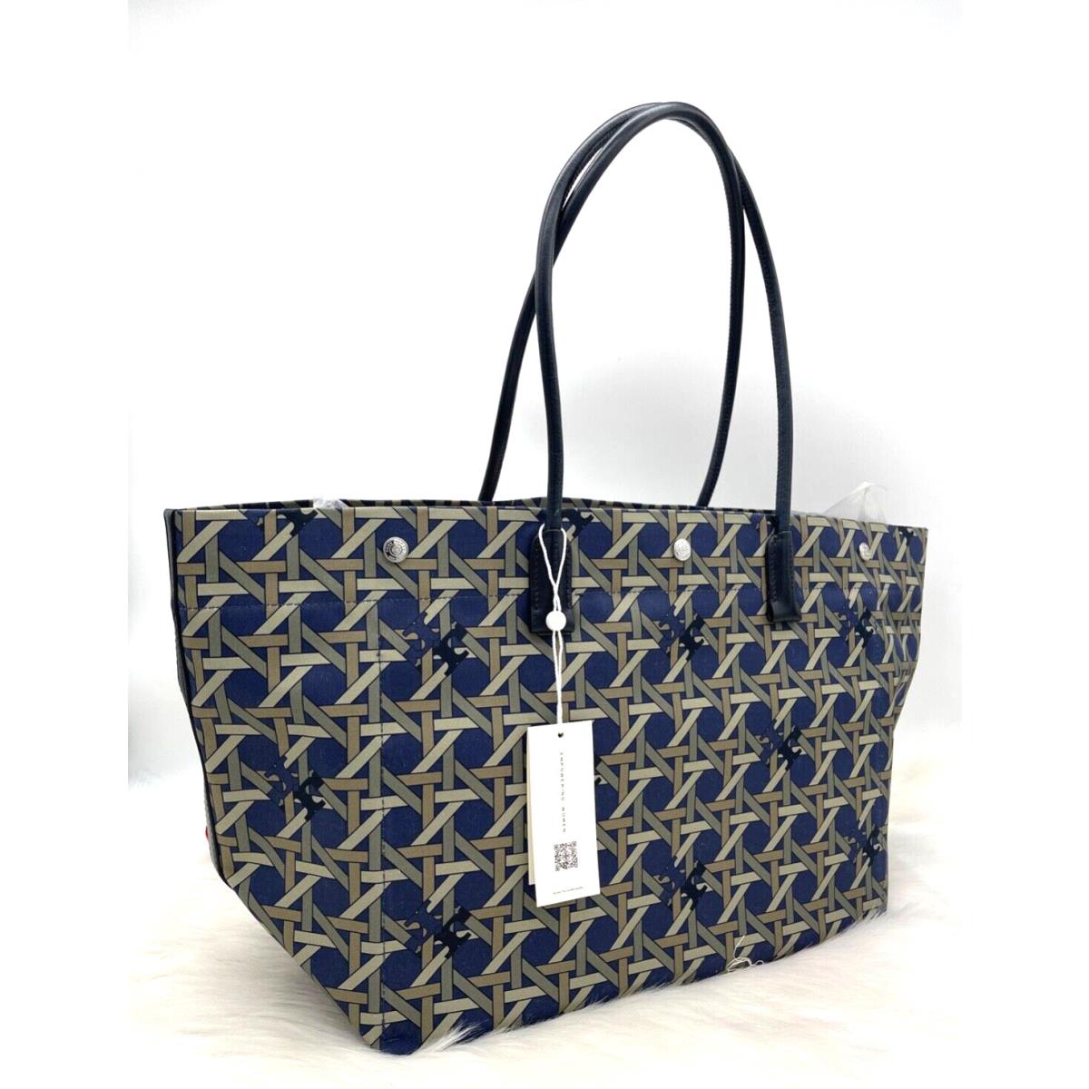 Tory Burch Navy Weave Basket Large Canvas Water-resistant Tote Bag