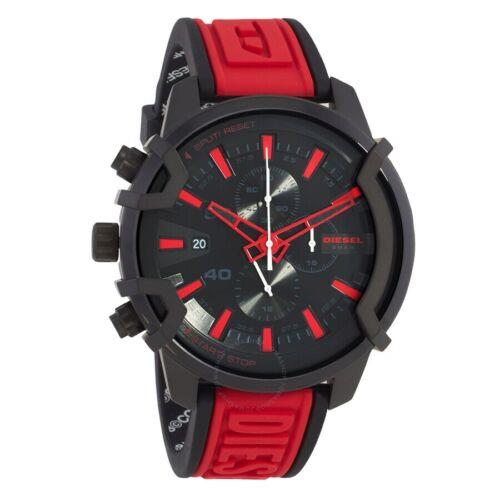 Diesel Griffed Men`s Lefty Red Black Silicone Chronograph Watch DZ4530 - Dial: Black, Band: Red, Bezel: Black