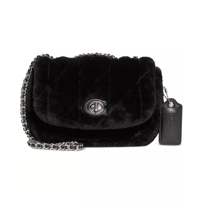 Coach Shearling Quilted Pillow Madison 18 SM Sangria/brass or Black/silver LH/Black/Silver Small Coach Sherling FUR NEW