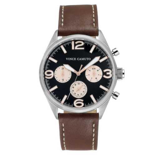 Vince Camuto Men s Black Dial Brown Leather Strap Watch