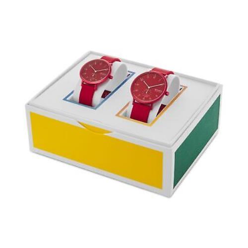Skagen Unisex Aaren Kulor Red Silicone Strap Watches 41 36mm Gift Set 2 Piece