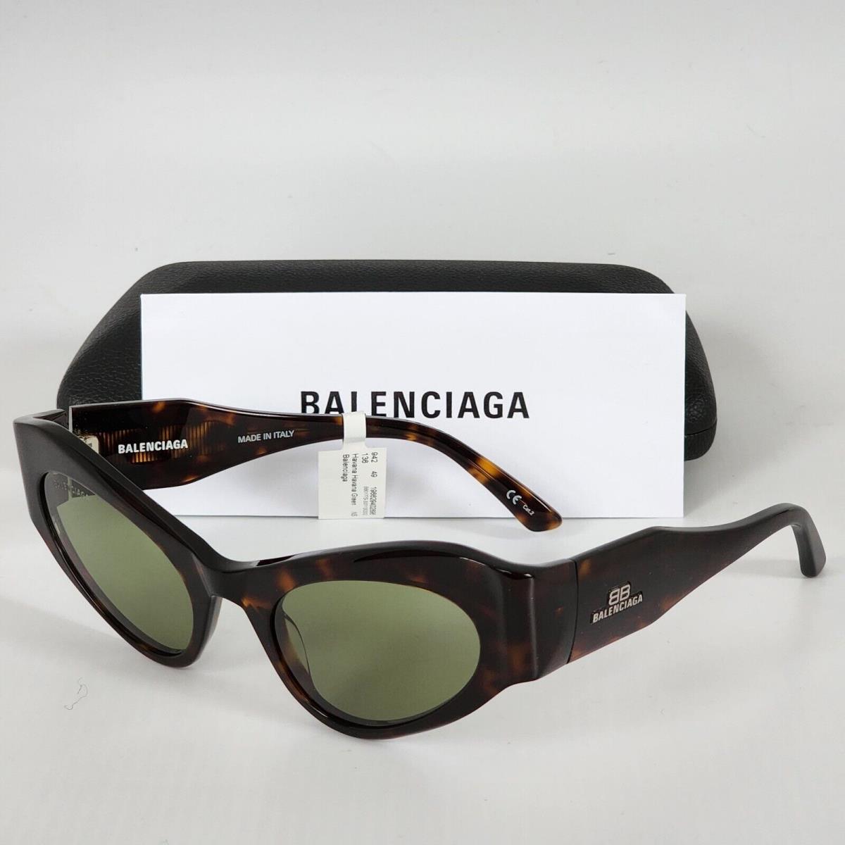 Balenciaga BB0177 Extreme Line Cat Unisex Logo Mask Sunglasses Havana/green