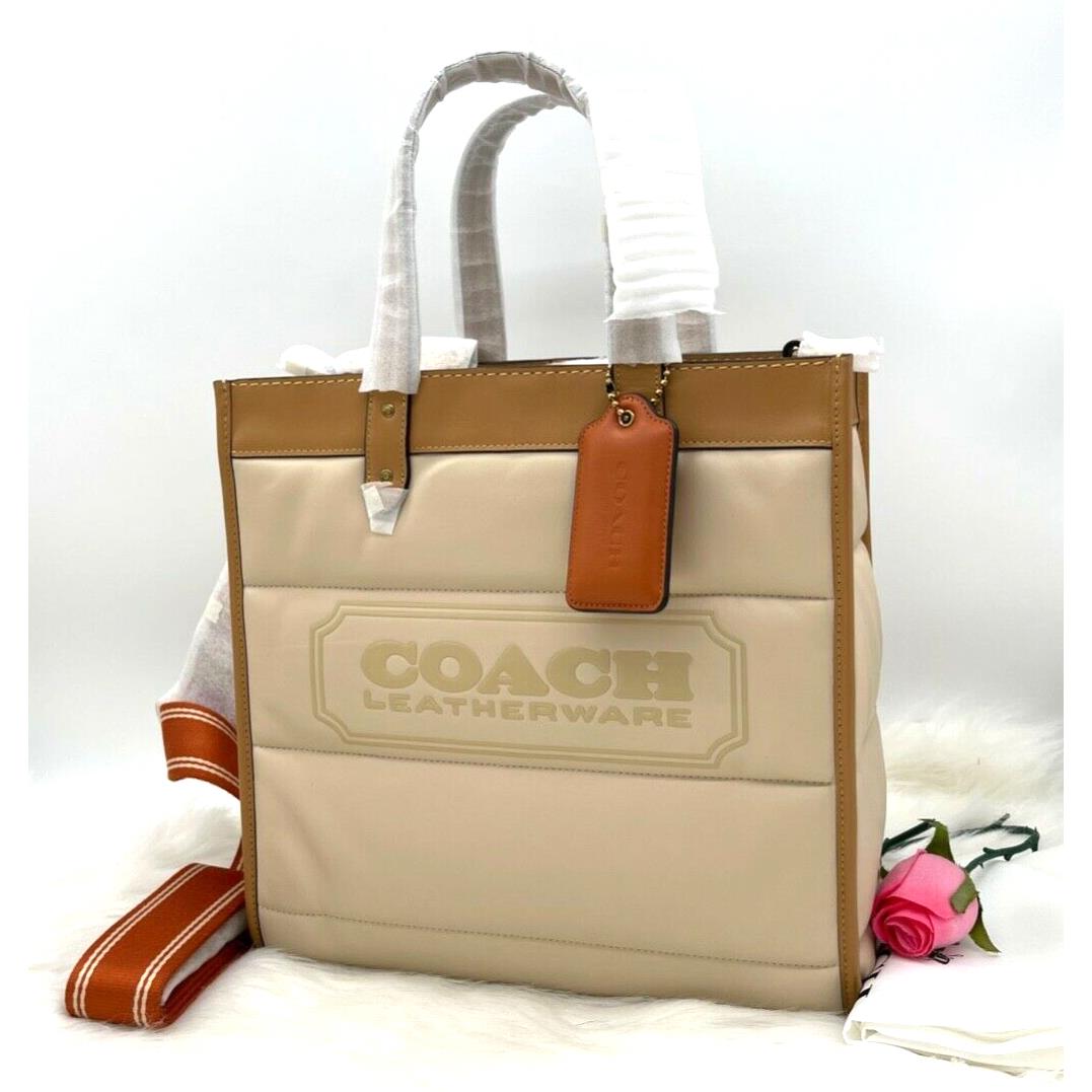 Coach Colorblock Quilt Logo Badge Field Leather Tote-ivory/ Multi