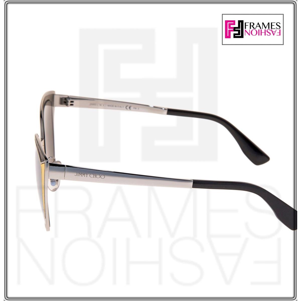 Jimmy Choo Domi Palladium Mirrored Bronze Leather Cat Eye Metal Sunglasses