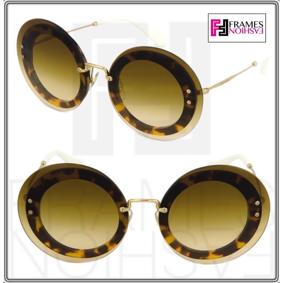 Miu Miu Reveal 10R White Brown Havana Gold Round Sunglasses MU10RS