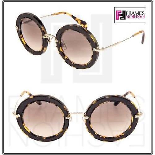 Miu Miu Silk Noir MU08RS Round Brown Havana Gold Women Sunglasses 08R Women