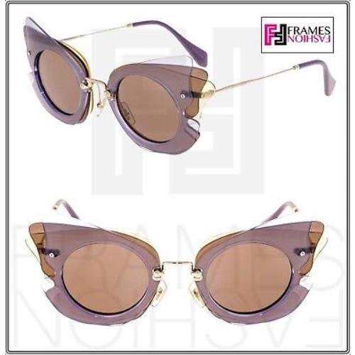 Miu Miu Collection 02S Brown Lilac Gold Mirrored Butterfly Sunglasses MU02SS