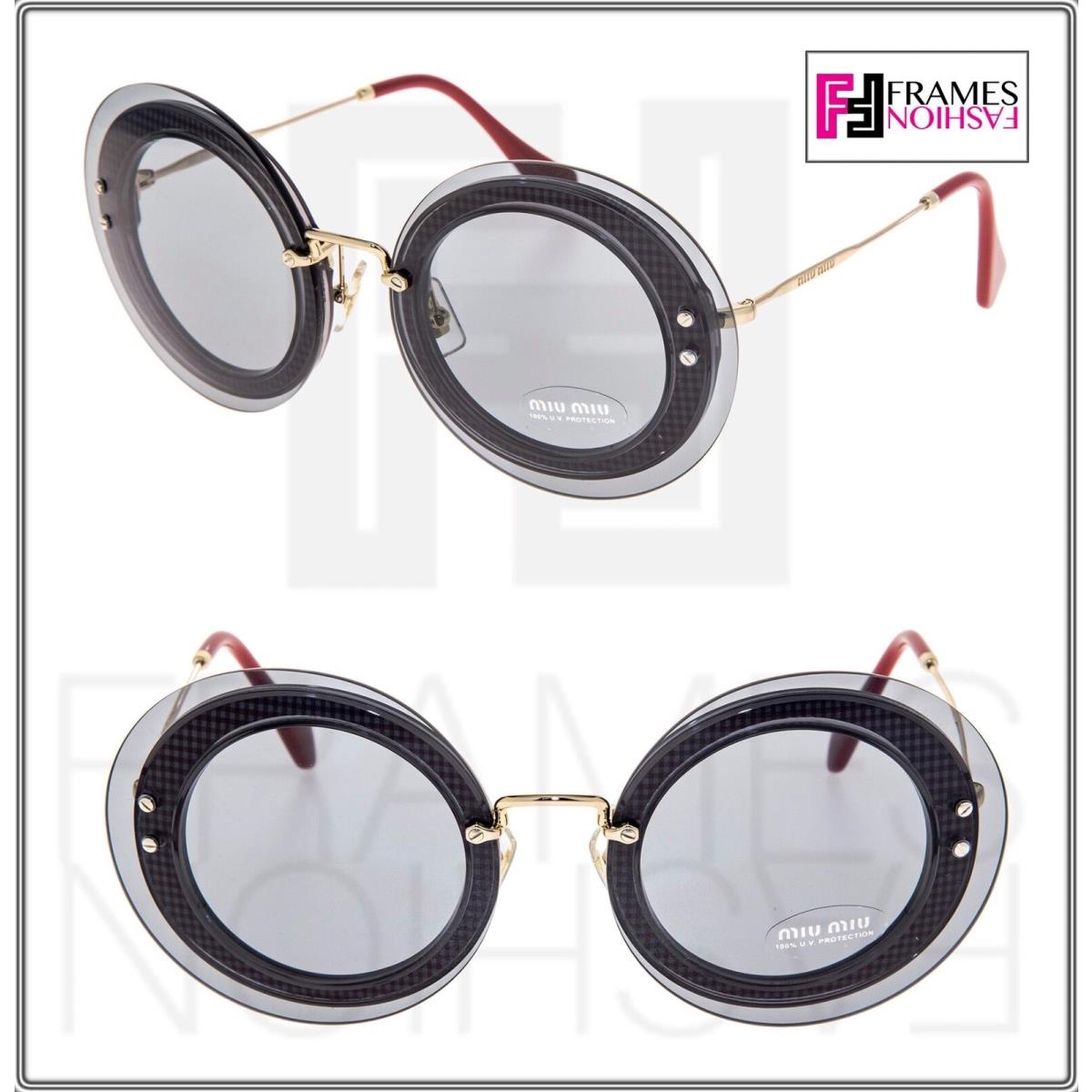 Miu Miu Reveal 10R Gold Blue Red Fabric Round Oversized Sunglasses MU10RS