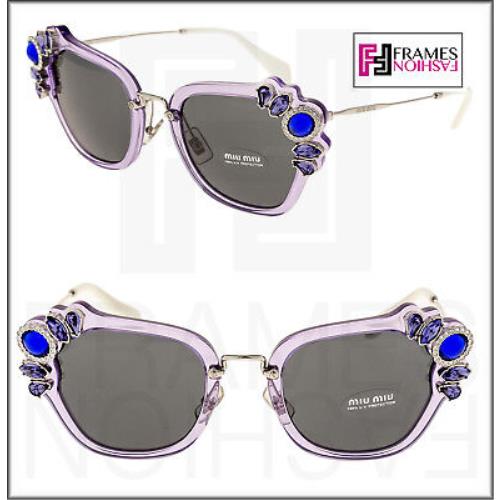 Miu Miu Runway Jewel 03S Purple Lilac Gray Mirrored Square Sunglasses MU03SS