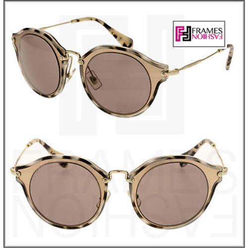 Miu Miu Noir 51S Sand Havana Rose Gold Sunglasses Cat Eye Women MU51SS Butterfly