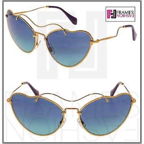 Miu Miu Scenique Butterfly 55R Blue Gold Cat Eye Metal Wave Sunglasses MU55RS