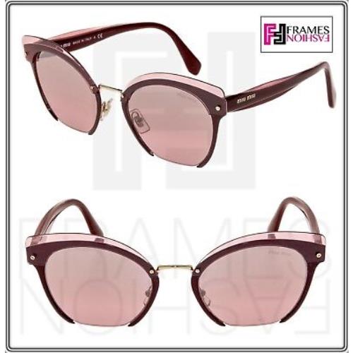 Miu Miu Rasoir 53T Layers Garnet Pink Silver Cat Eye Flat Sunglasses MU53TS