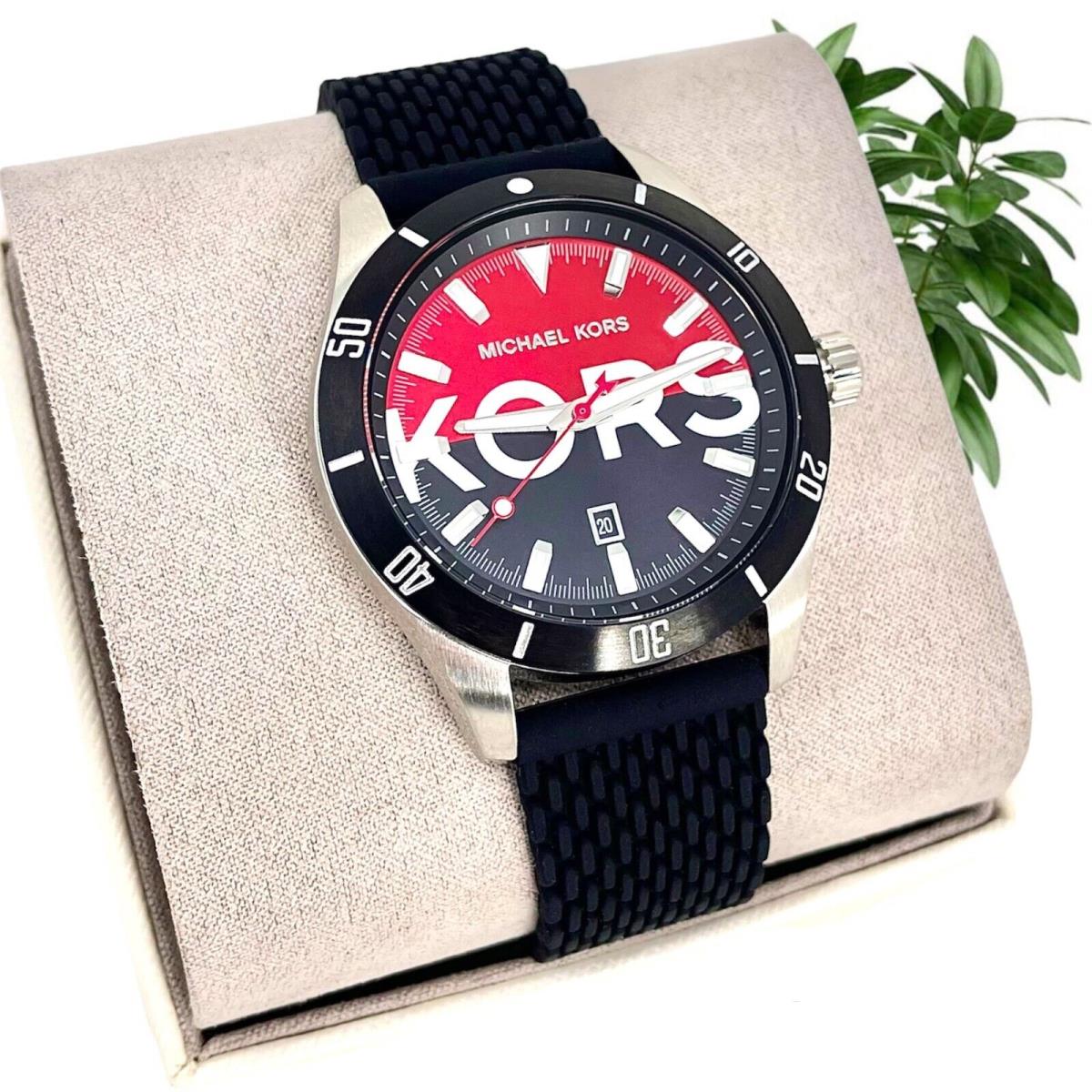 Michael Kors Mens Lennox Translucent Red Watch Black Chronograph Dial  Silicone  eBay